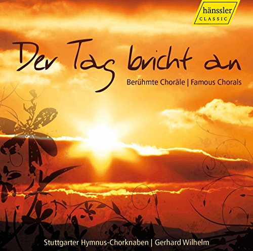 "CD cover with sunrise landscape, flowers, and text in German and English."