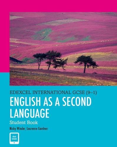 "Textbook cover with pink and blue background, landscape photo, and white text."