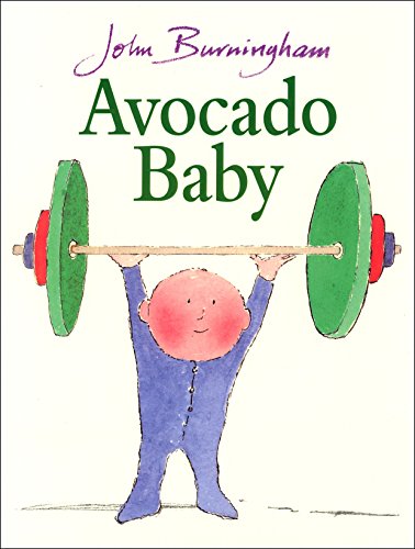 The image depicts a baby in a blue onesie lifting a barbell with green weights.