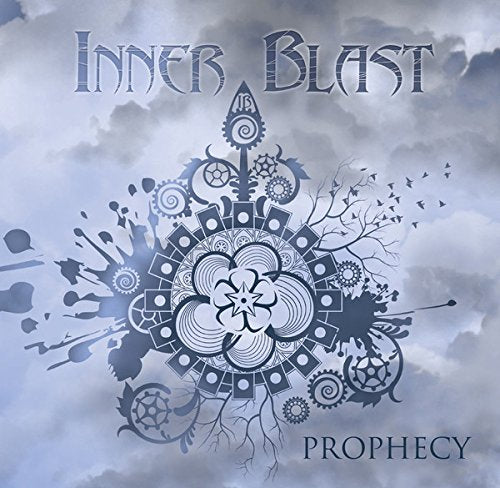 "Album cover with 'Inner Blast' and 'Prophecy' text, featuring a blue-toned mechanical mandala design."
