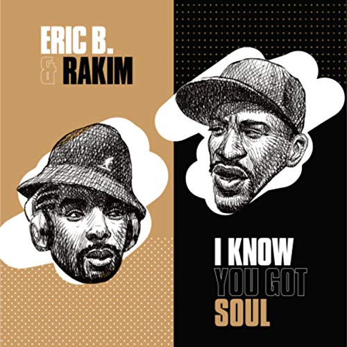 Eric B. & Rakim vinyl album cover featuring sketched portraits on a split background.