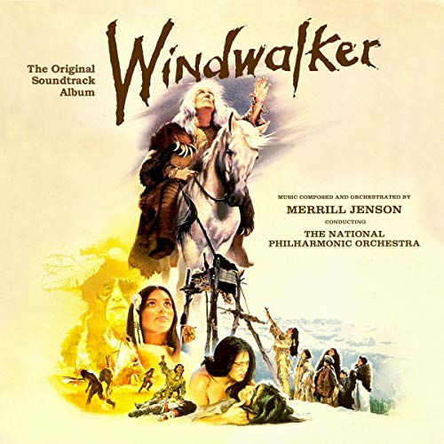 "Album cover for 'Windwalker' soundtrack featuring a man on a white horse."