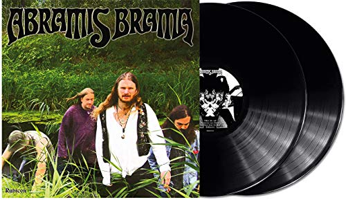 Vinyl record album cover with three men in foliage and two black vinyl records.
