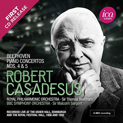 CD cover featuring a black-and-white photo of Robert Casadesus with text overlay.