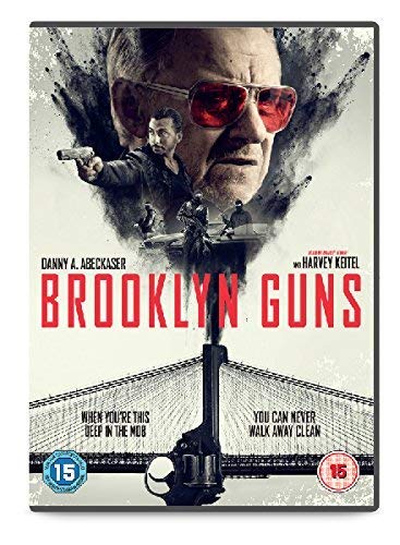 "DVD case cover for 'Brooklyn Guns' with man in sunglasses and gun-wielding figures."