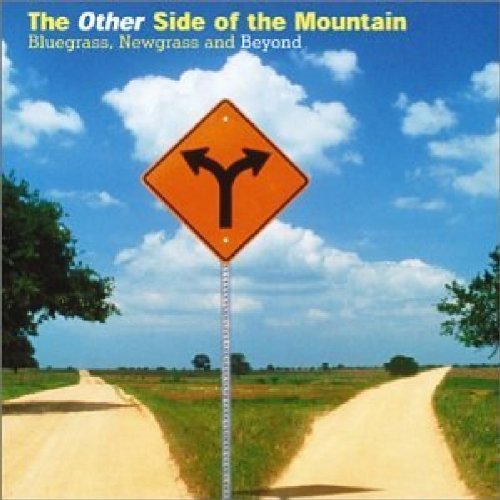 "CD cover with a forked road sign on a country road."