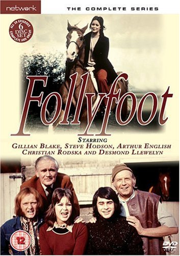 DVD cover for "Follyfoot" series, featuring a woman on a horse and five actors.