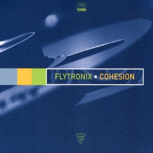"Album cover with 'Flytronix Cohesion' text on blue background with abstract shapes."