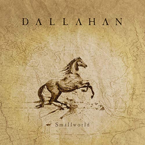"Dallahan Smallworld CD cover featuring a rearing horse on a vintage map background."