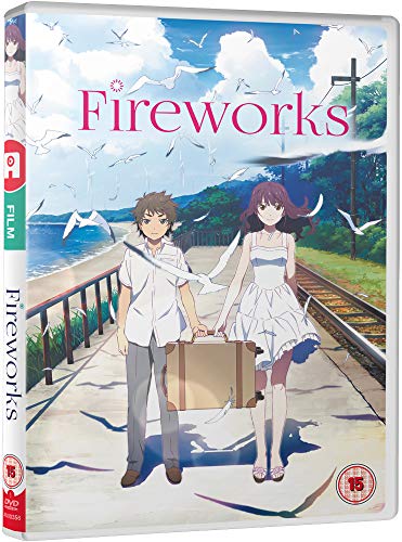 DVD case for "Fireworks" anime film, featuring a boy and girl on a platform.