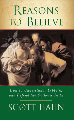 The image is a book cover titled "Reasons to Believe" with a religious scene. Here is a possible alt text: "Book cover with 'Doubting Thomas' painting and green title and author name."