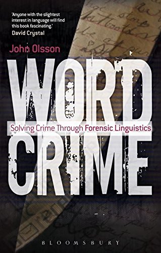 "Book cover with 'WORD CRIME' in large white letters, dark background, and handwritten notes visible."