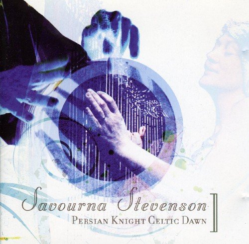 "CD cover with hand playing harp, purple and white hues, artist name displayed."