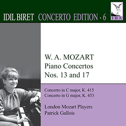 CD cover with a black-and-white image of pianist Idil Biret and Mozart concerto details.