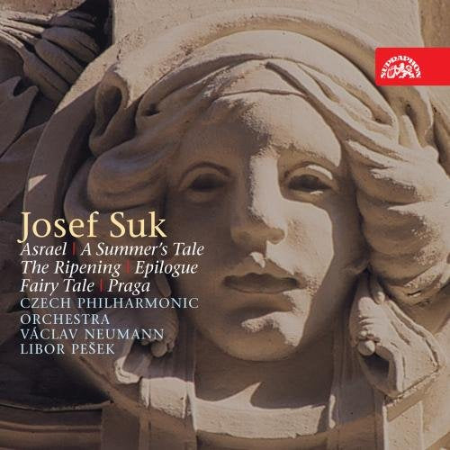 "CD cover with a statue of a woman's face and text listing musical compositions."