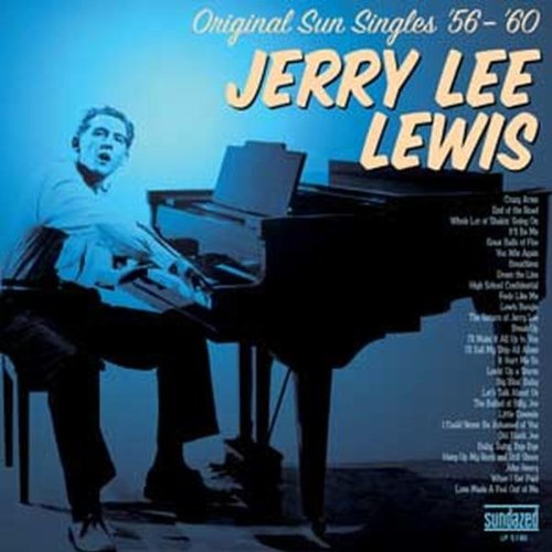 "CD cover featuring Jerry Lee Lewis playing piano, with tracklist and 'Sun Singles' label."