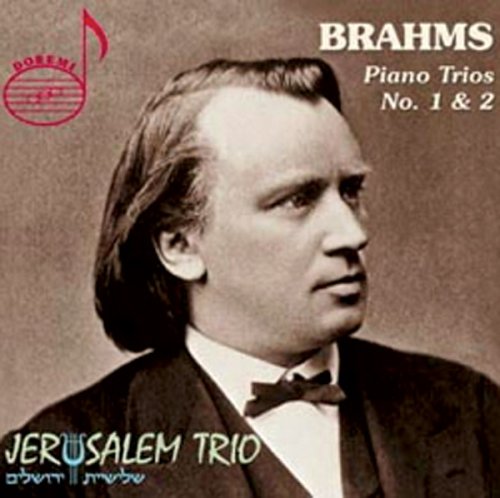 "CD cover featuring sepia-toned portrait of Brahms with text and logo."