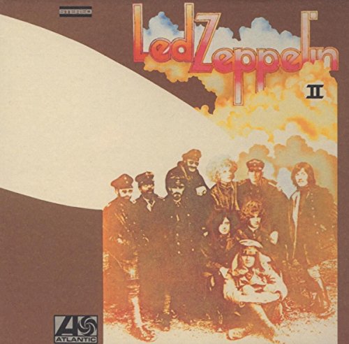 "Led Zeppelin II vinyl album cover featuring a sepia-toned photo of the band."