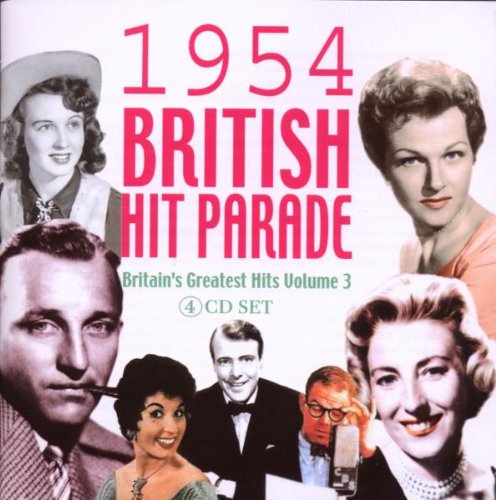 "CD cover with '1954 British Hit Parade' title and collage of 1950s musicians' portraits."