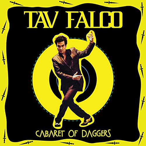 "Tav Falco album cover featuring a man in a suit juggling daggers."