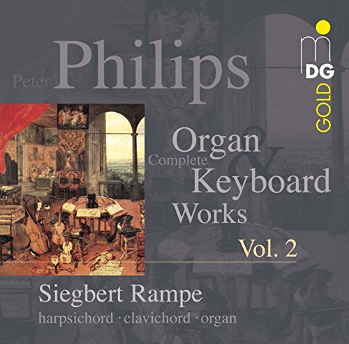 "CD cover with dark background, painting of a room with people playing instruments."