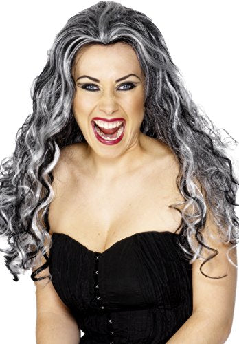 Smiffys Women's Long and Curly with Black and Grey Streaks, One Size, Renaissance Vamp Wig, 5020570292433