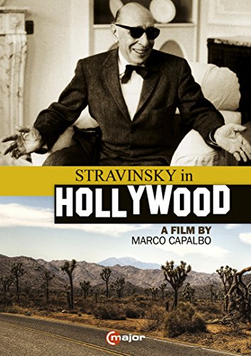 DVD cover for "Stravinsky in Hollywood" featuring a man in a tuxedo and desert landscape.