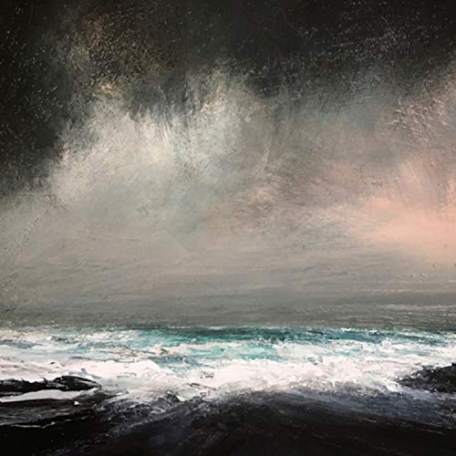 The alt text for the image is: "Album cover art: seascape with waves crashing against shore under a stormy sky."