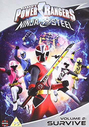 DVD cover featuring Power Rangers Ninja Steel characters in dynamic poses with swords.