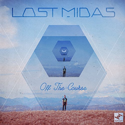"Album cover with man in a field and a hexagonal mirror effect."