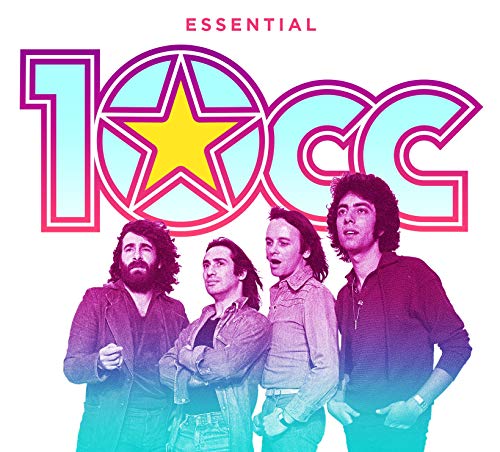 "Album cover with four men and 'Essential 10cc' text in colorful, stylized font."