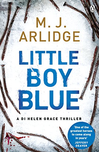 "Book cover with 'Little Boy Blue' in blue text, surrounded by barbed wire."