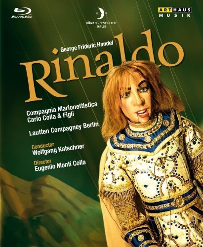 "Blu-ray cover featuring a woman in ornate costume with 'Rinaldo' title."