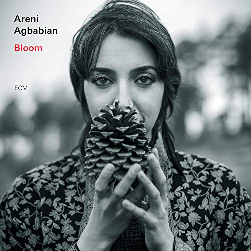 Black and white album cover featuring a woman holding a pinecone in front of her face.