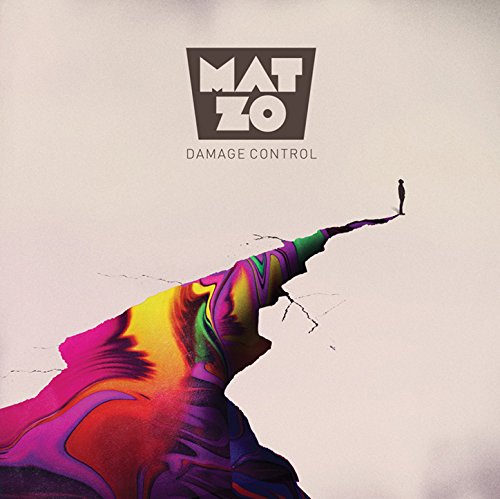"Album cover with 'MATZO' and 'DAMAGE CONTROL' text, abstract rainbow design, and Amazon logo."