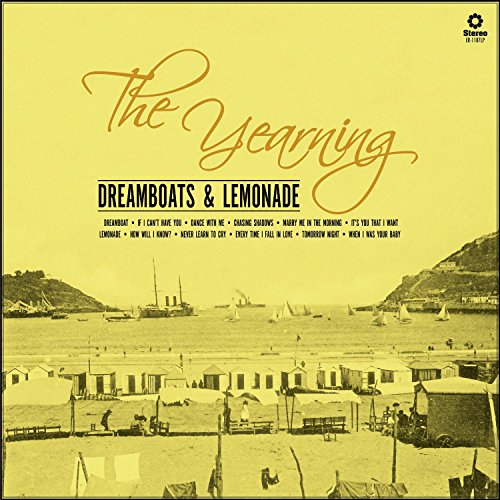 "Album cover with yellow background, vintage seaside image, and 'The Yearning' in cursive script."