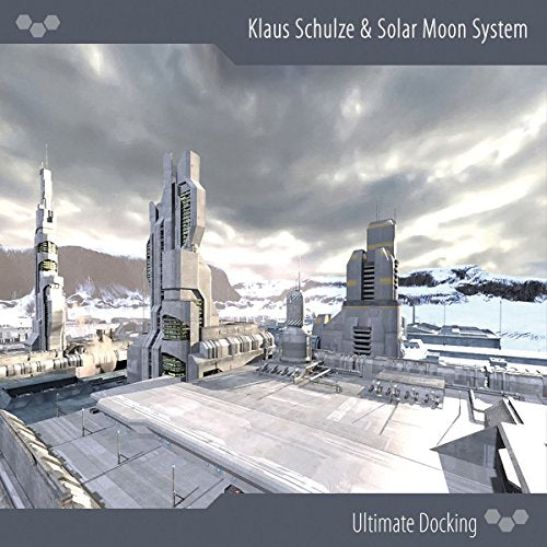 Futuristic space station on a snowy landscape with cloudy sky, depicted on a CD cover.