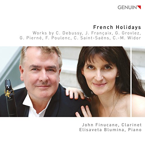 "CD cover featuring a man and woman, with clarinet, titled 'French Holidays'."