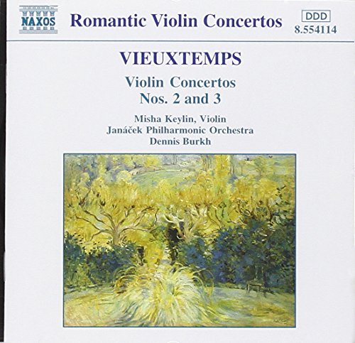 "CD cover with a landscape painting and text about violin concertos."