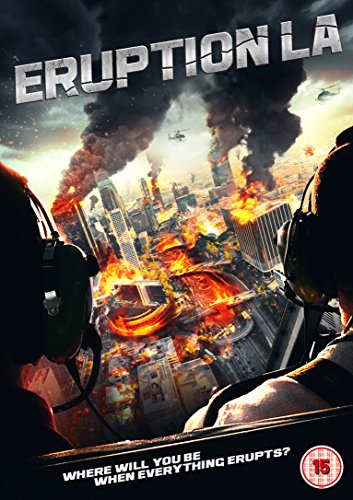"Eruption LA DVD cover showing a burning cityscape with two silhouetted figures."