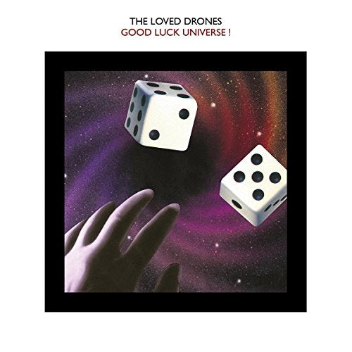 "Vinyl record cover with dice floating above a hand against a galaxy background."