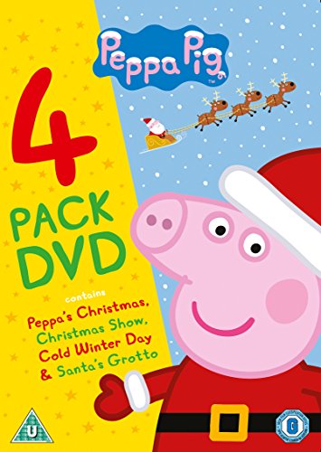 "Peppa Pig in a Santa suit on a DVD cover with a snowy scene."