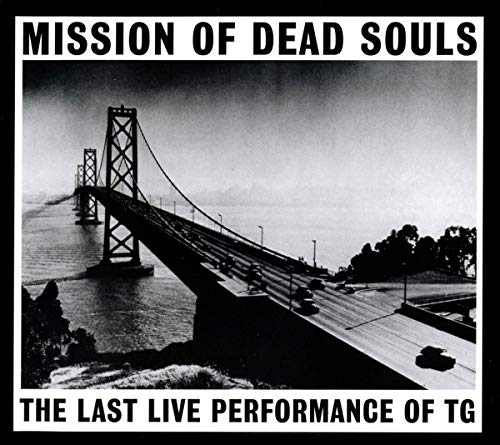 "Album cover with black and white photo of a suspension bridge and highway."