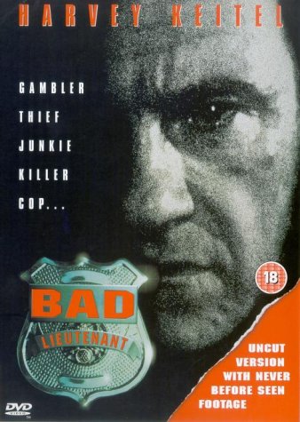 DVD cover for "Bad Lieutenant" featuring a black and white image of Harvey Keitel's face.