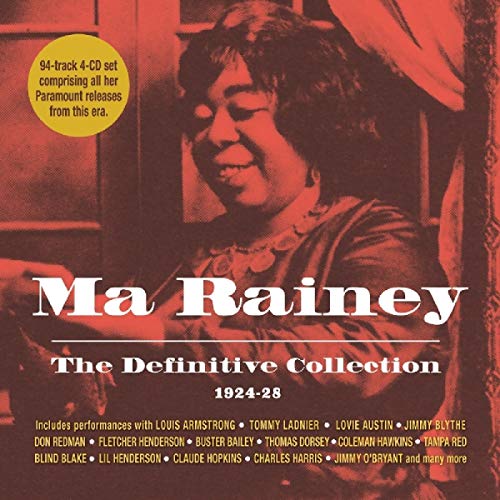 Red-tinted album cover featuring a woman with a hat and the title "Ma Rainey".