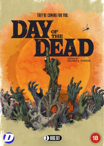DVD cover for "Day of the Dead" featuring zombie hands reaching up.