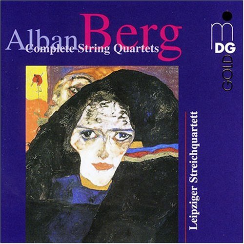 "CD cover with abstract portrait and text 'Alban Berg Complete String Quartets' on blue background."