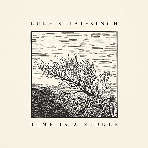 Album cover with a black and white tree illustration on a beige background.