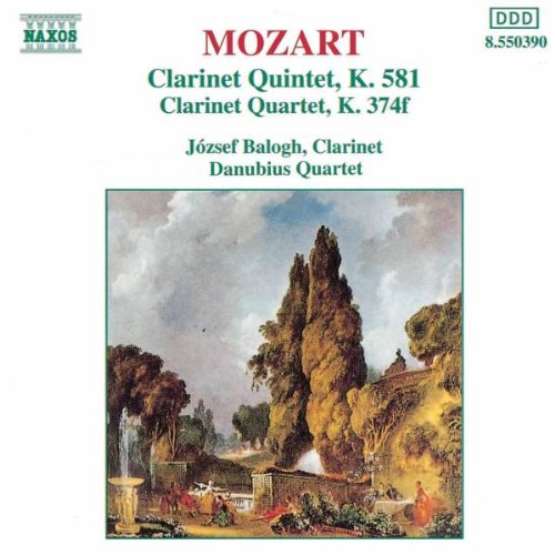 "CD cover featuring a classical landscape painting and Mozart's clarinet music details."