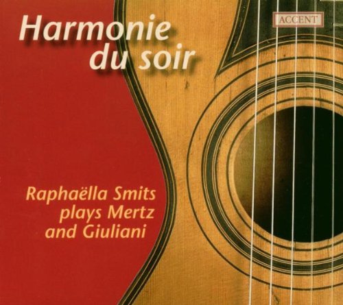 "CD cover with red and brown background, featuring a guitar and text 'Harmonie du soir'."